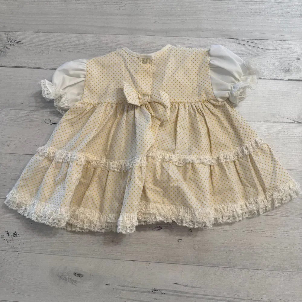 Vintage Mini world girls yellow polka dot dress‎ 9-12 months